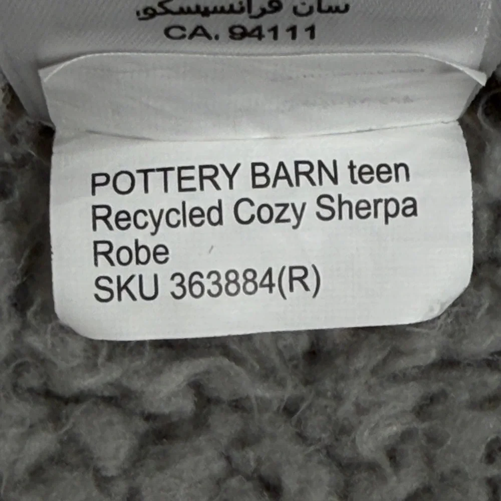 Pottery Barn Teen XS/S Gray Recycled Sherpa Hooded Robe Belt Pockets